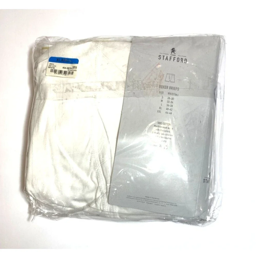 Stafford Boxer Briefs/Underwear~Mens XL~White~100% Cotton~Pack of 3 NEW! - Picture 2 of 3